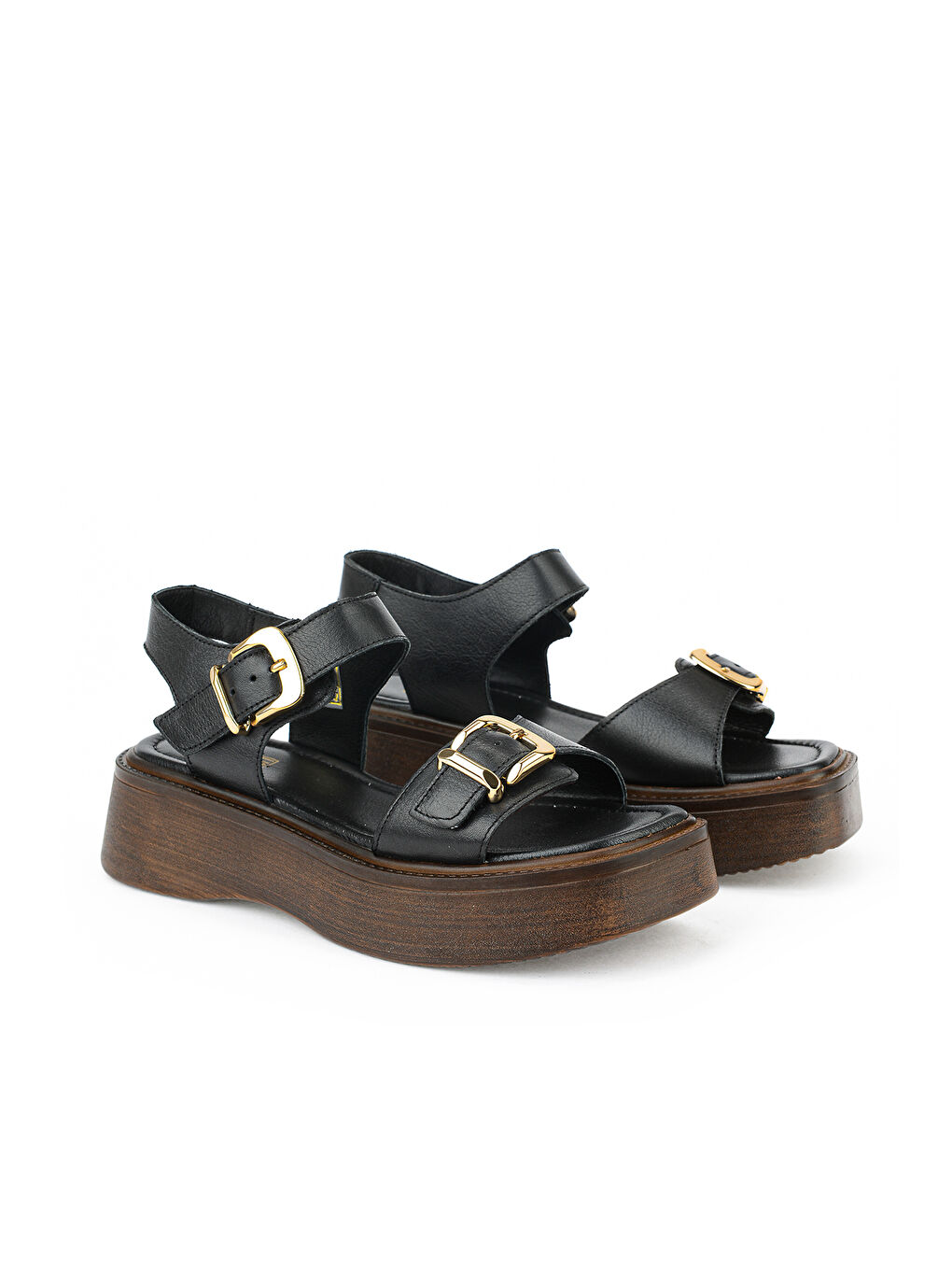 Kadın Hakiki Deri Dolgu Topuk Sandalet 161992Z2400 Siyah-1