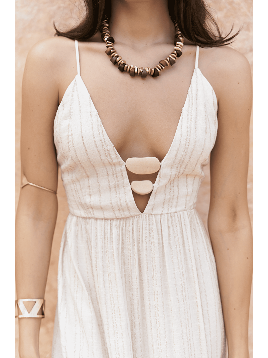 Asman Boncuk Detay Bej Elbise-5