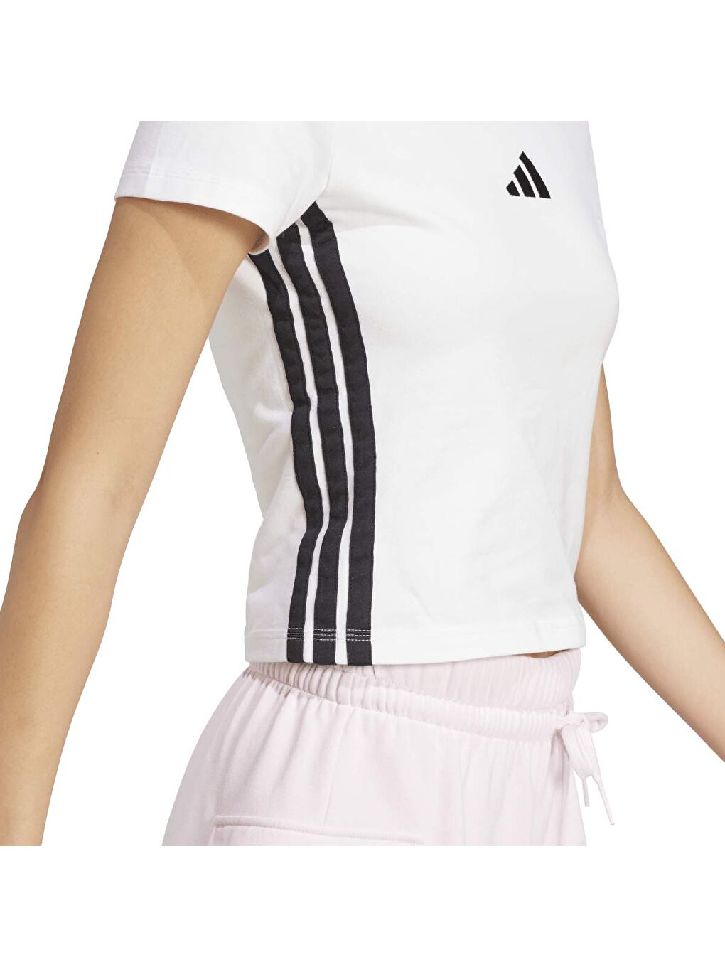 Essentials 3-Stripes Slim Baby Kadın Beyaz Yuvarlak Yaka Tişört-3