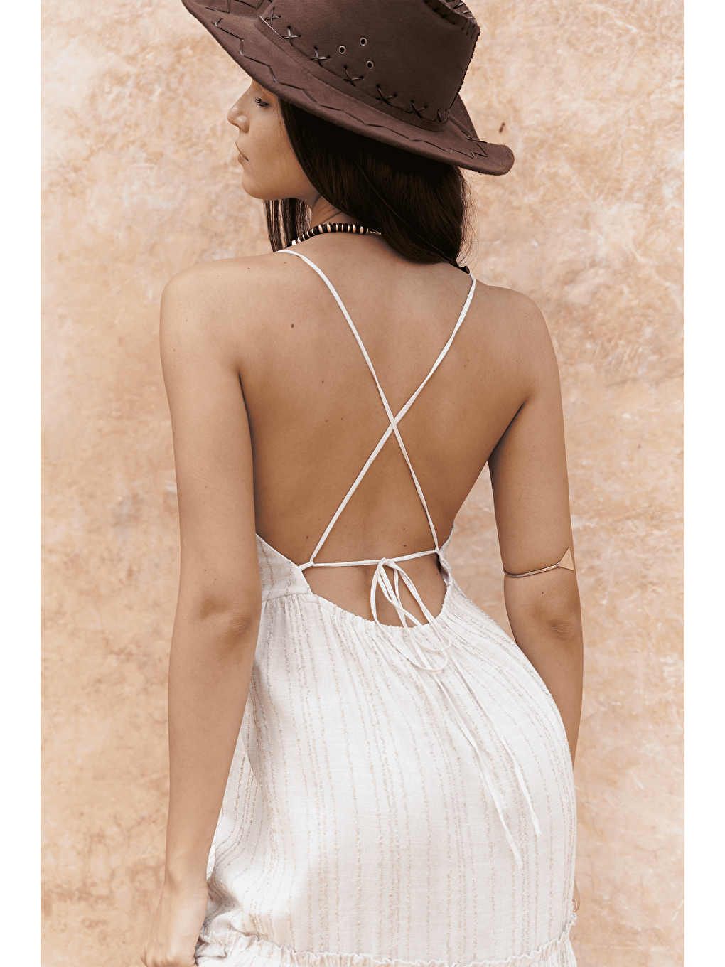 Asman Boncuk Detay Bej Elbise-6