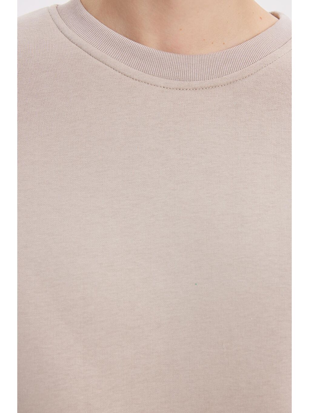 Bej Kadın Oversize Geniş Kesim Pamuklu 3 İplik İçi Polarlı Basic Taş Bisiklet Yaka Sweatshirt-6