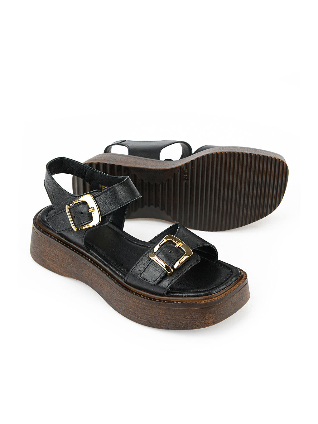 Kadın Hakiki Deri Dolgu Topuk Sandalet 161992Z2400 Siyah-3