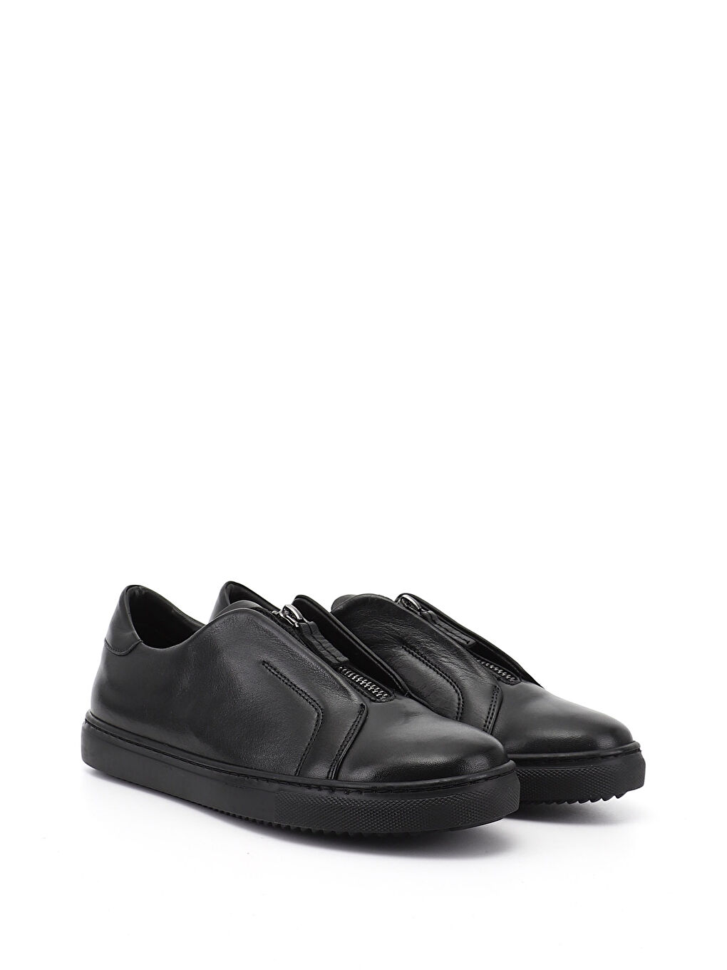 Siyah Kadın SİYAH Fermuarlı Termo Taban Hakiki Deri Sneaker-1