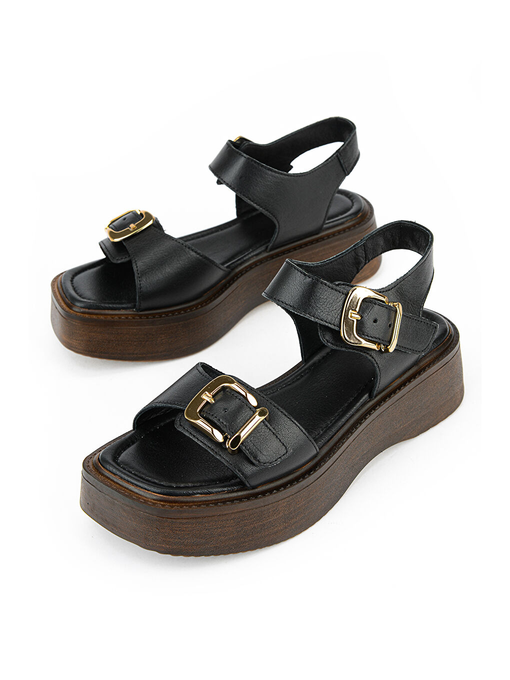 Kadın Hakiki Deri Dolgu Topuk Sandalet 161992Z2400 Siyah-4