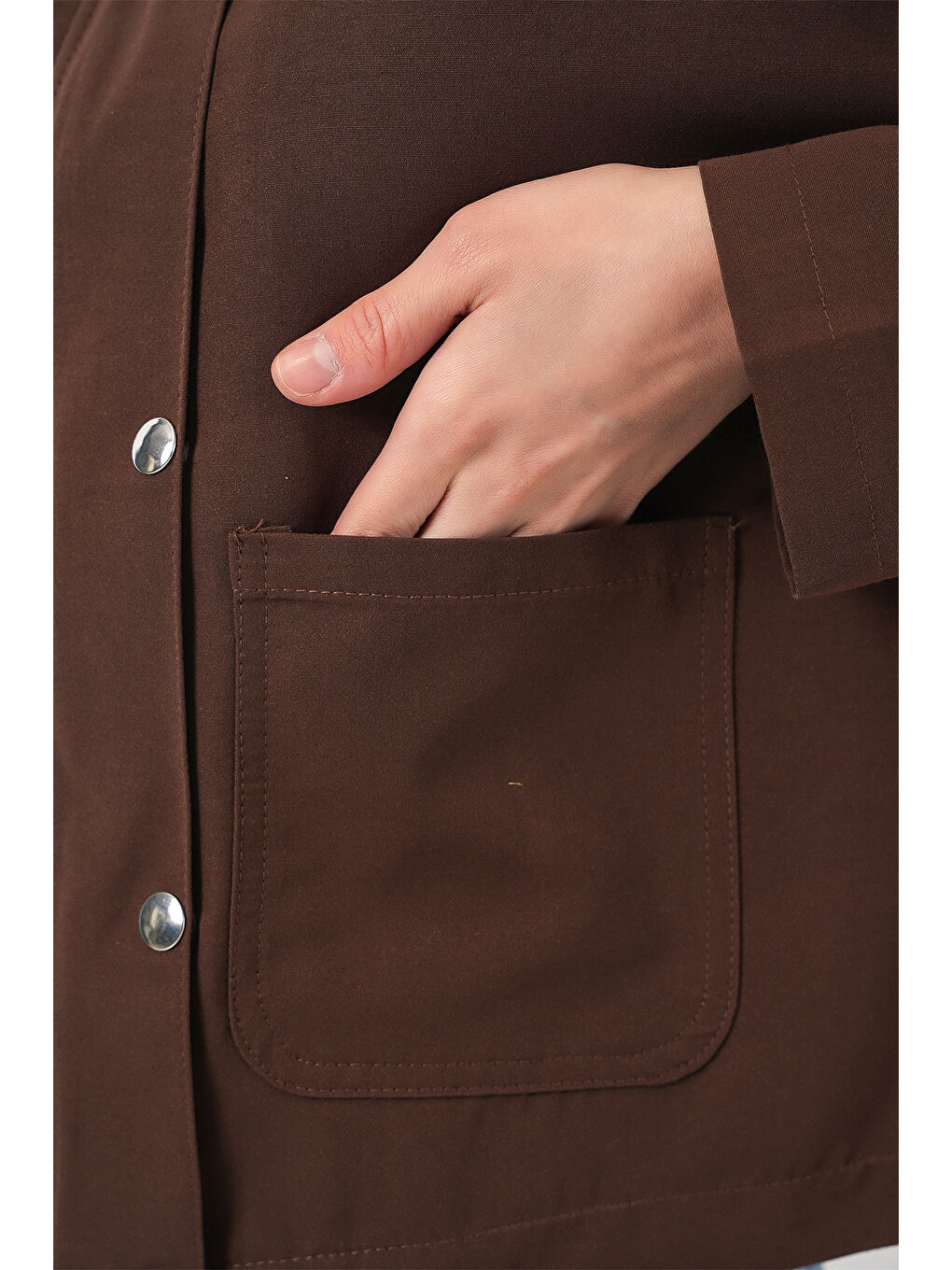 Kadın Cep Detaylı Kısa Ceket 5975 - Kahverengi-4