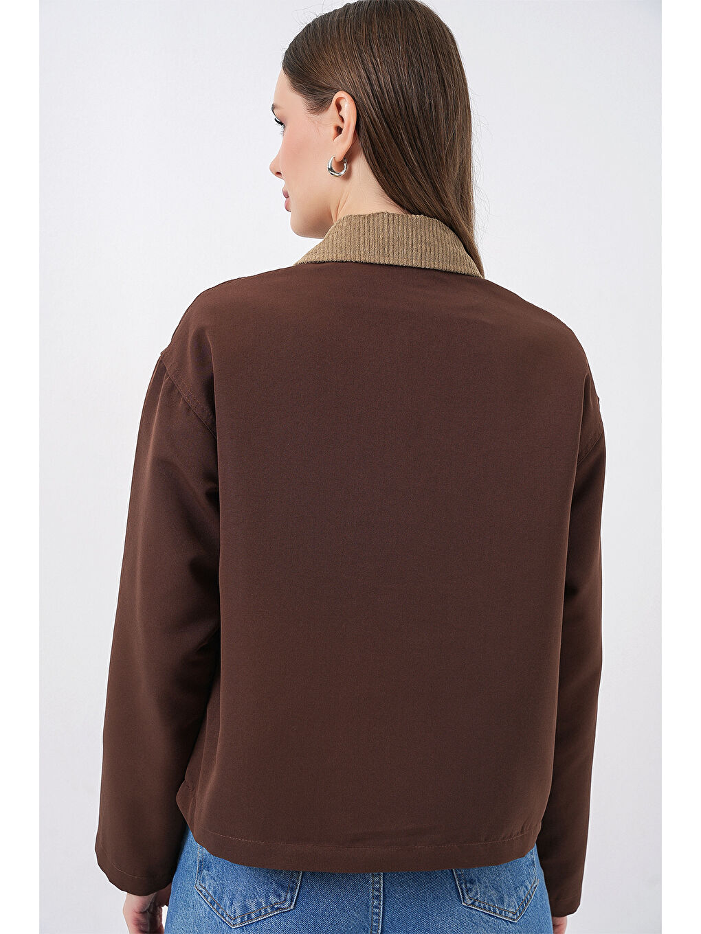 Kadın Cep Detaylı Kısa Ceket 5975 - Kahverengi-5