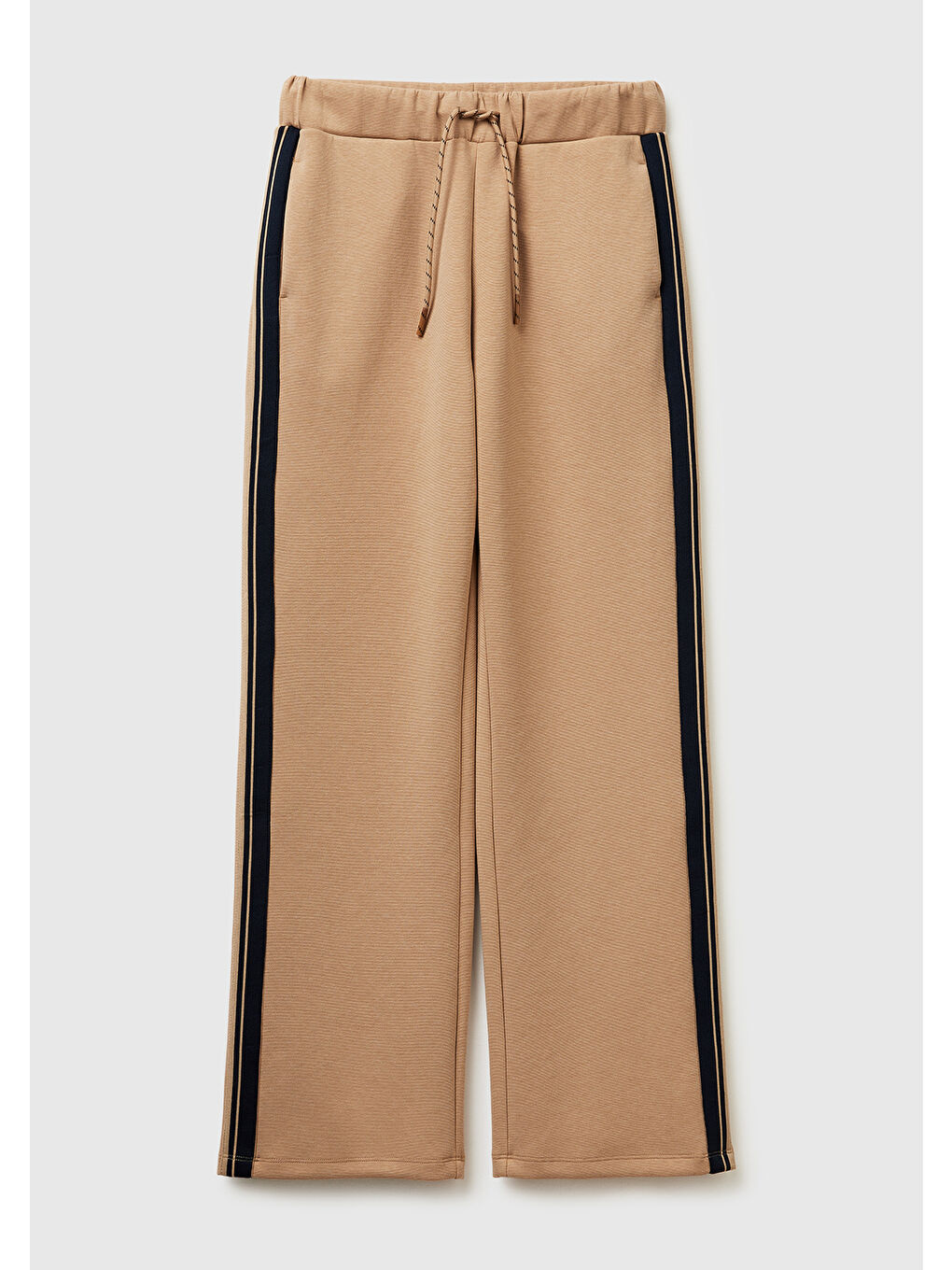 Kadın Bej Pamuk ve Modal Karışımlı Yanları Şeritli Düz Paça Eşofman Altı