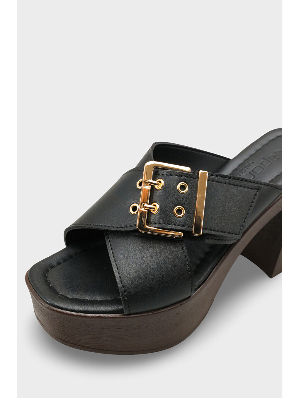 Siyah Marlo Platform Çapraz Bantlı Metal Tokalı Kadın Terlik-2