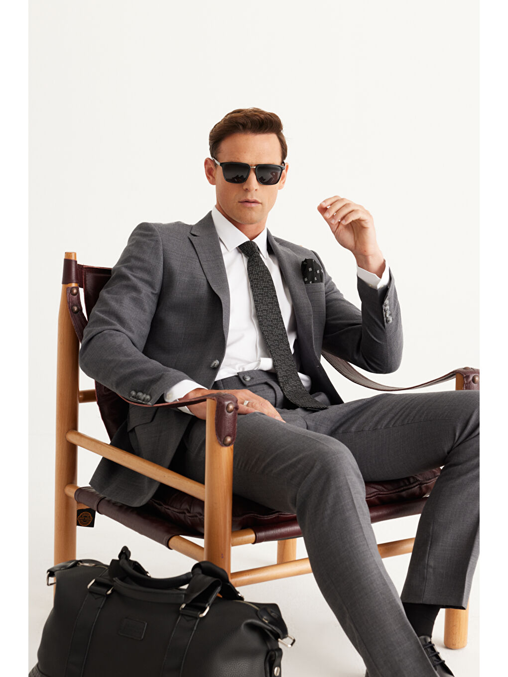 Erkek Gri Slim Fit Dar Kesim Mono Yaka Yünlü Takım Elbise-1