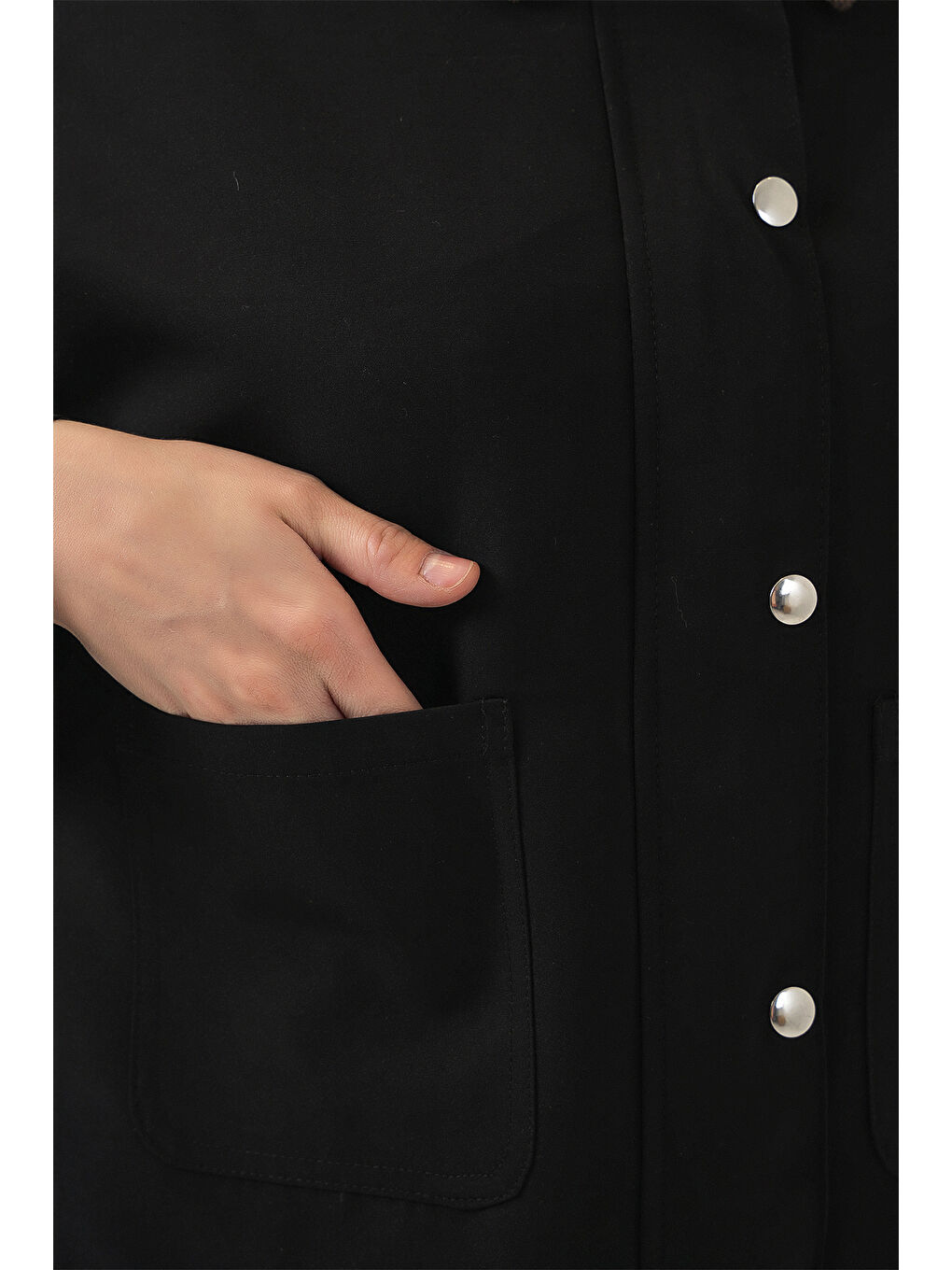 Kadın Cep Detaylı Kısa Ceket 5975 - Siyah-6