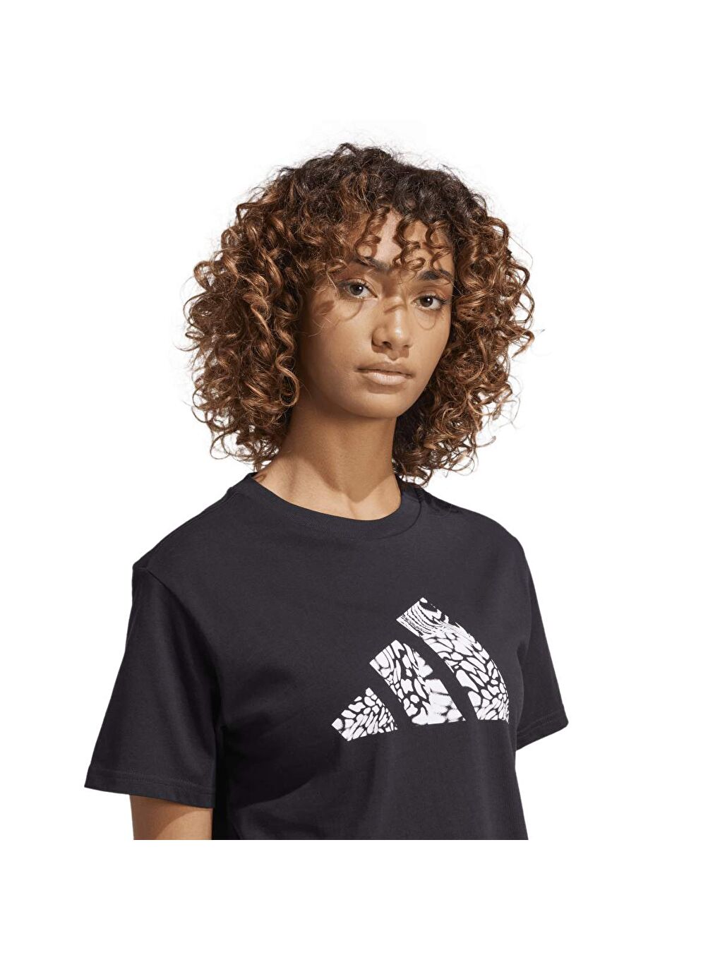 Camo Graphic Kadın Siyah Yuvarlak Yaka Tişört-2