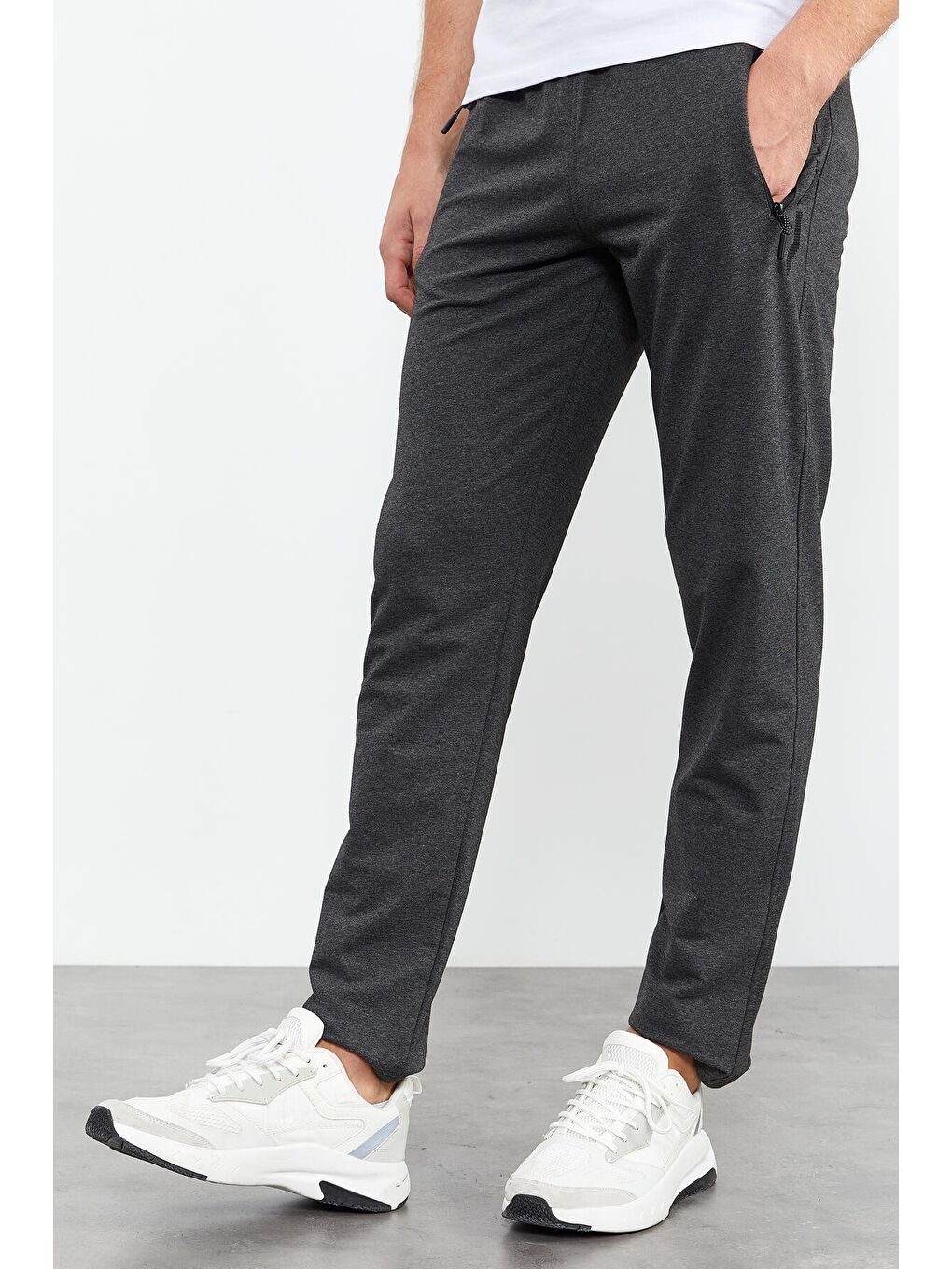 Antrasit Melanj Fermuar Cepli Yazı Detaylı Standart Kalıp Klasik Paça Erkek Eşofman Alt - 84744