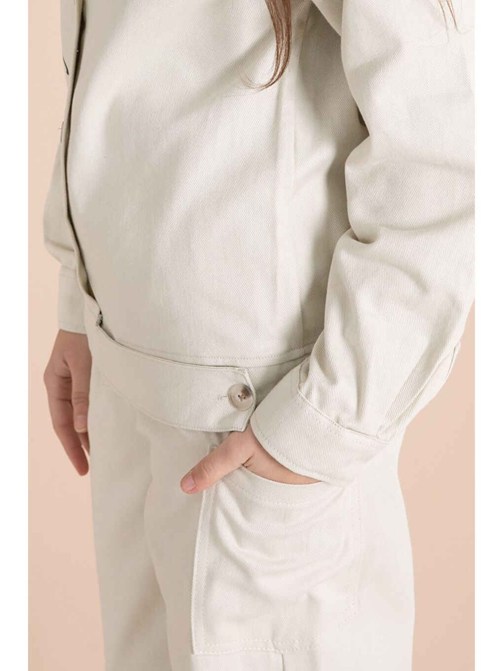 Bej Yazı Detaylı Gömlekli Kız Çocuk Pantolonlu Gabardin Takım 23565-3