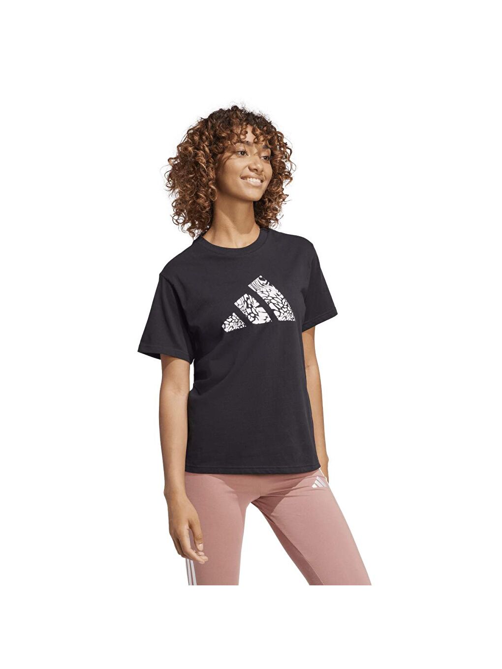 Camo Graphic Kadın Siyah Yuvarlak Yaka Tişört-4