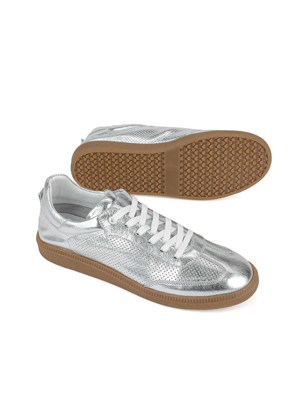 Gri Kadın Hakiki Deri Sneaker 1611035Z6414 Gümüş-3