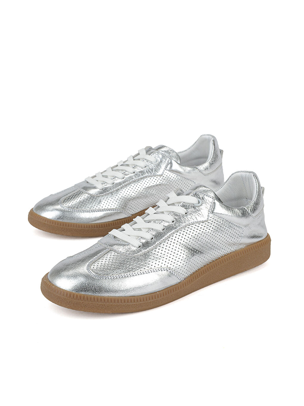 Gri Kadın Hakiki Deri Sneaker 1611035Z6414 Gümüş-4