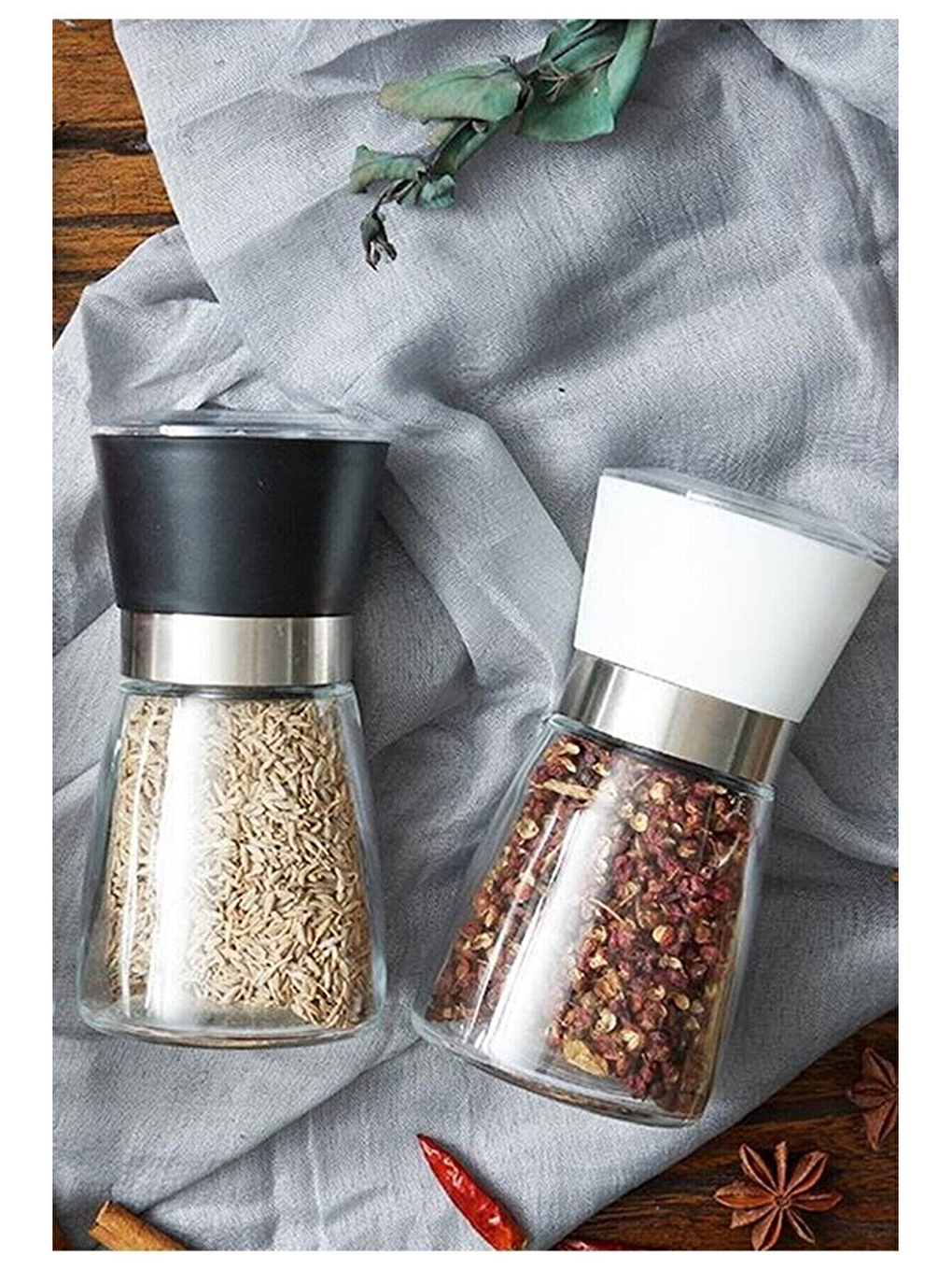 Renksiz Baharat Öğütücüsü Cam Gövdeli Kapaklı 10 cm 2 Adet-4