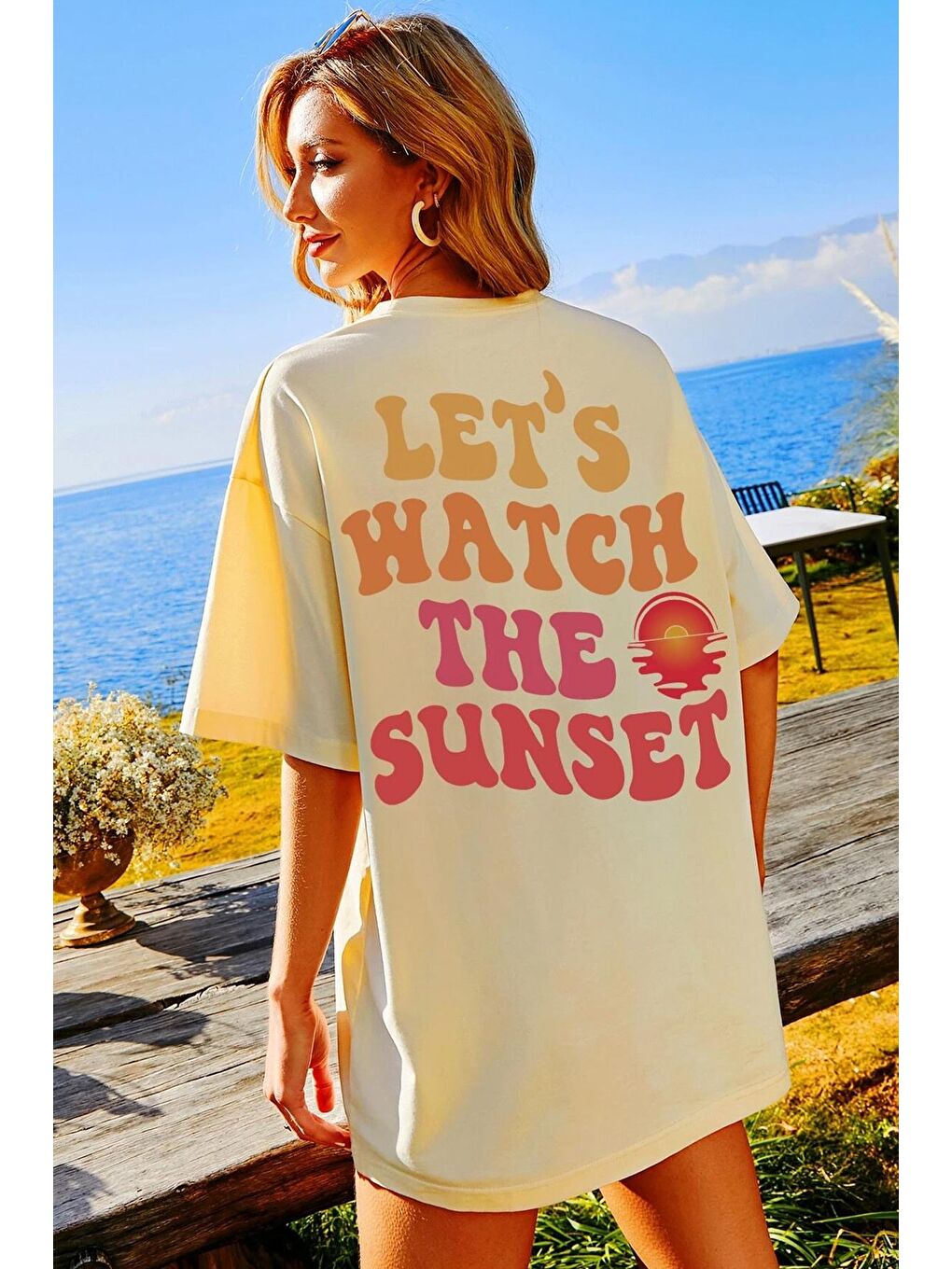 uyguntarz Bej Unisex Lets Watch The Sunset Tasarım Tshirt - 1