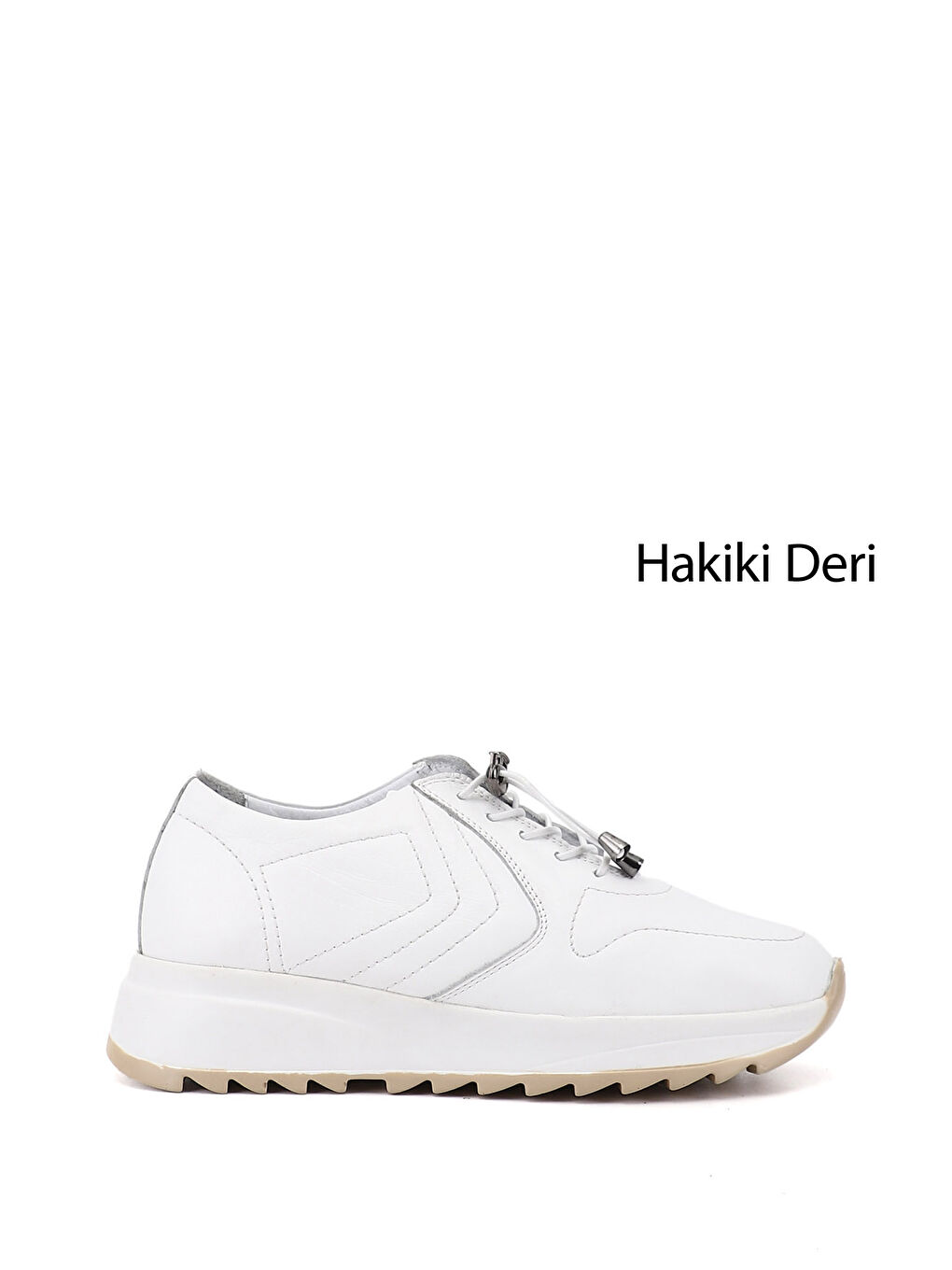 Beyaz Kadın CANLI BEYAZ Bağcıklı Dolgu Taban Hakiki Deri Sneaker