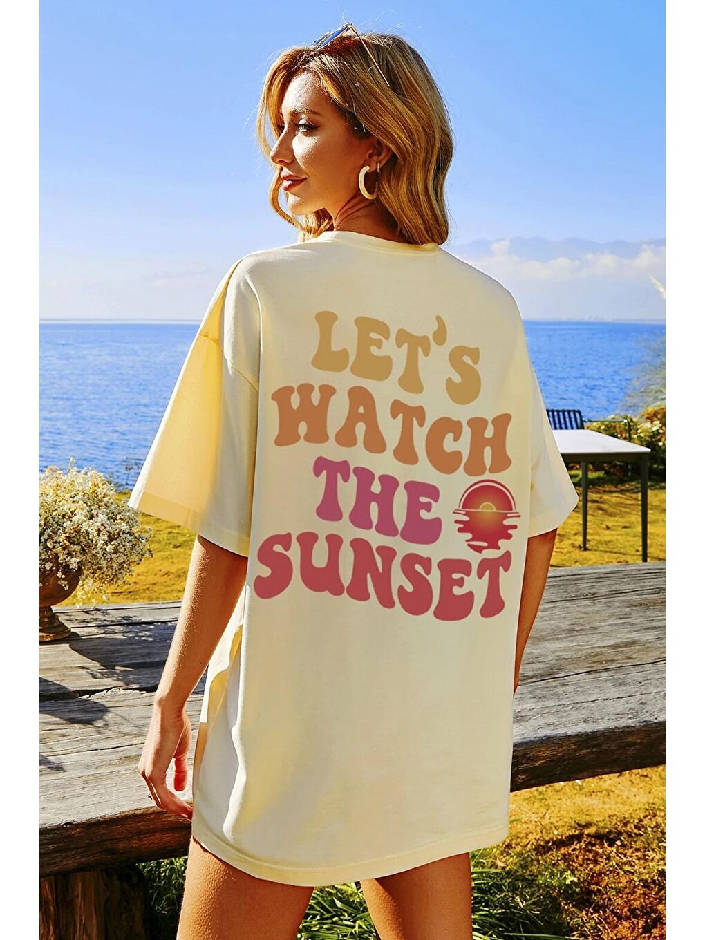 uyguntarz Bej Unisex Lets Watch The Sunset Tasarım Tshirt - 2