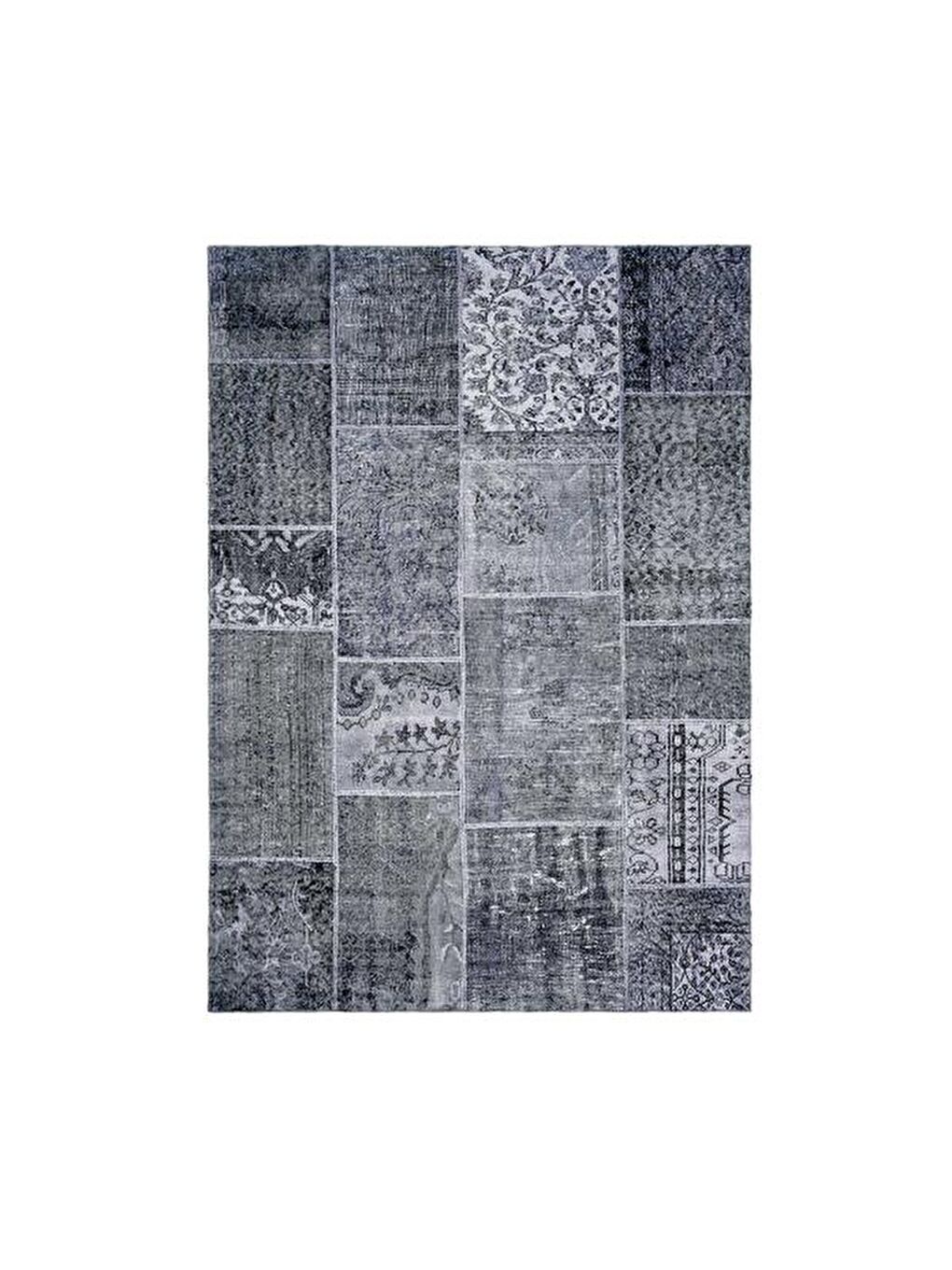 Kadife Patchwork Halı - Gri - 160x230 cm
