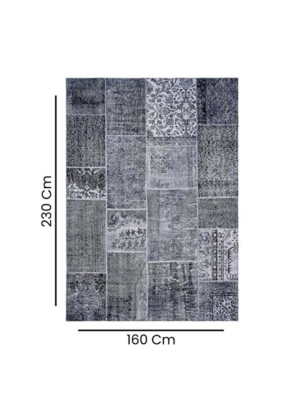 Kadife Patchwork Halı - Gri - 160x230 cm-4