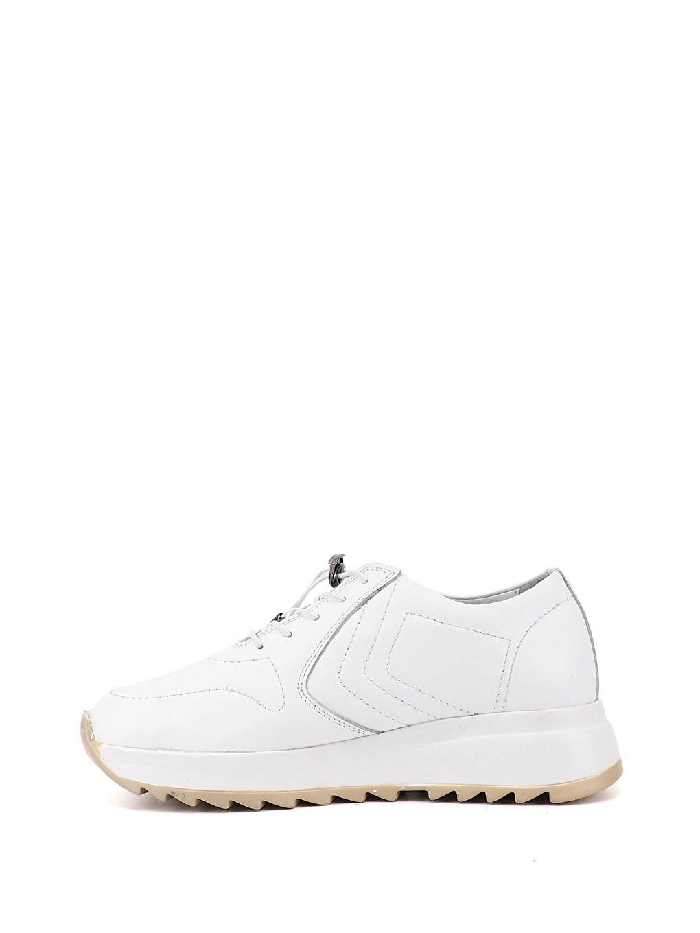 Beyaz Kadın CANLI BEYAZ Bağcıklı Dolgu Taban Hakiki Deri Sneaker-2