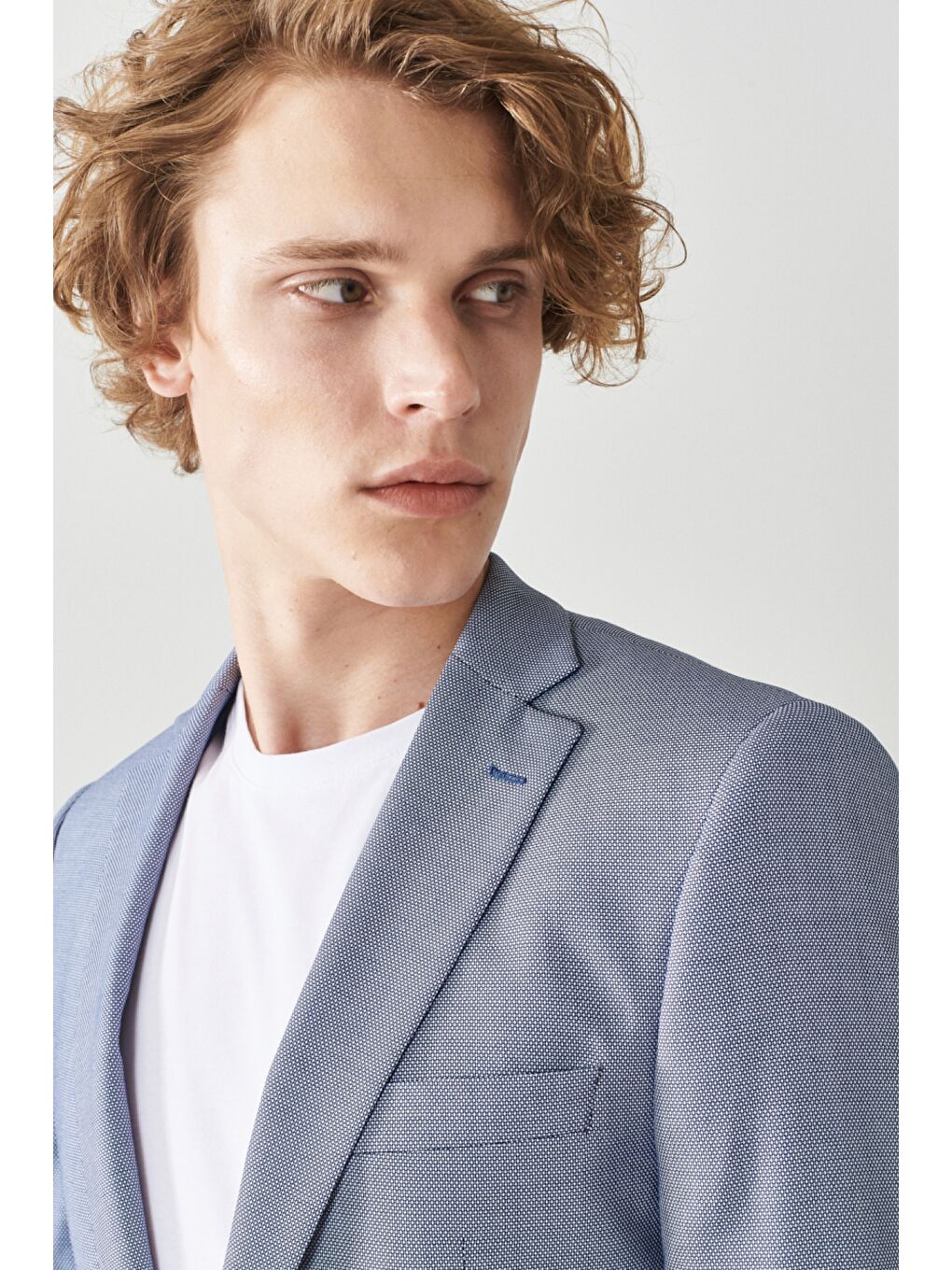 Erkek Lacivert-Beyaz Ekstra Slim Fit Mono Yaka Klasik Takım Elbise-2