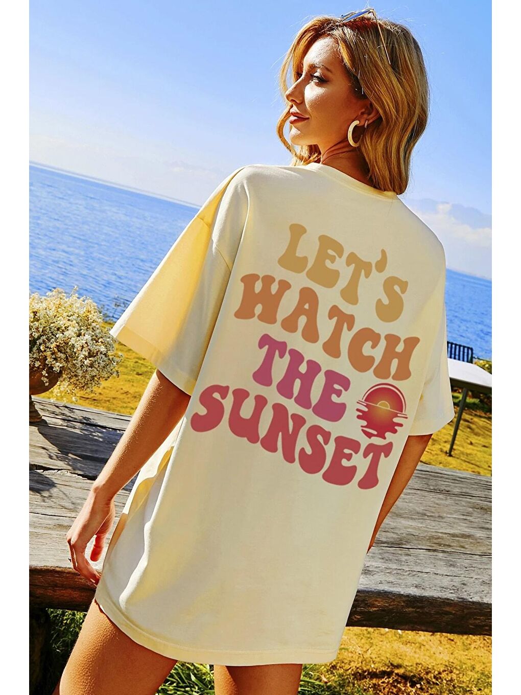 uyguntarz Bej Unisex Lets Watch The Sunset Tasarım Tshirt - 3