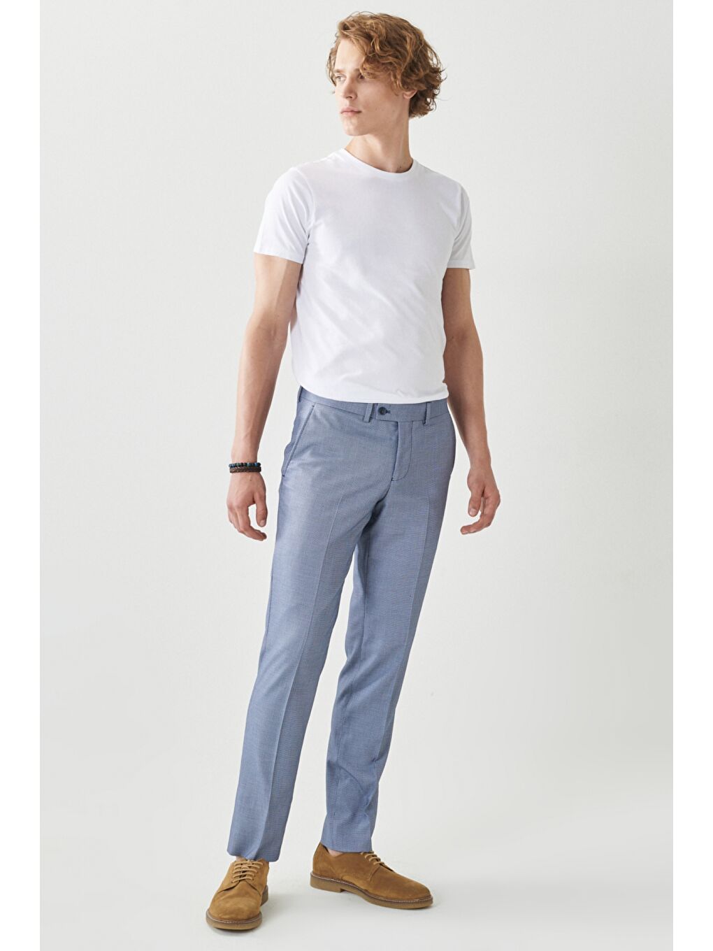 Erkek Lacivert-Beyaz Ekstra Slim Fit Mono Yaka Klasik Takım Elbise-5