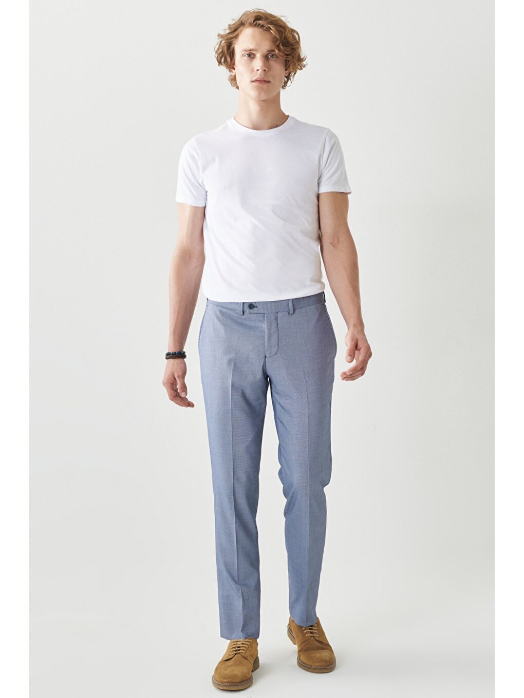 Erkek Lacivert-Beyaz Ekstra Slim Fit Mono Yaka Klasik Takım Elbise-6