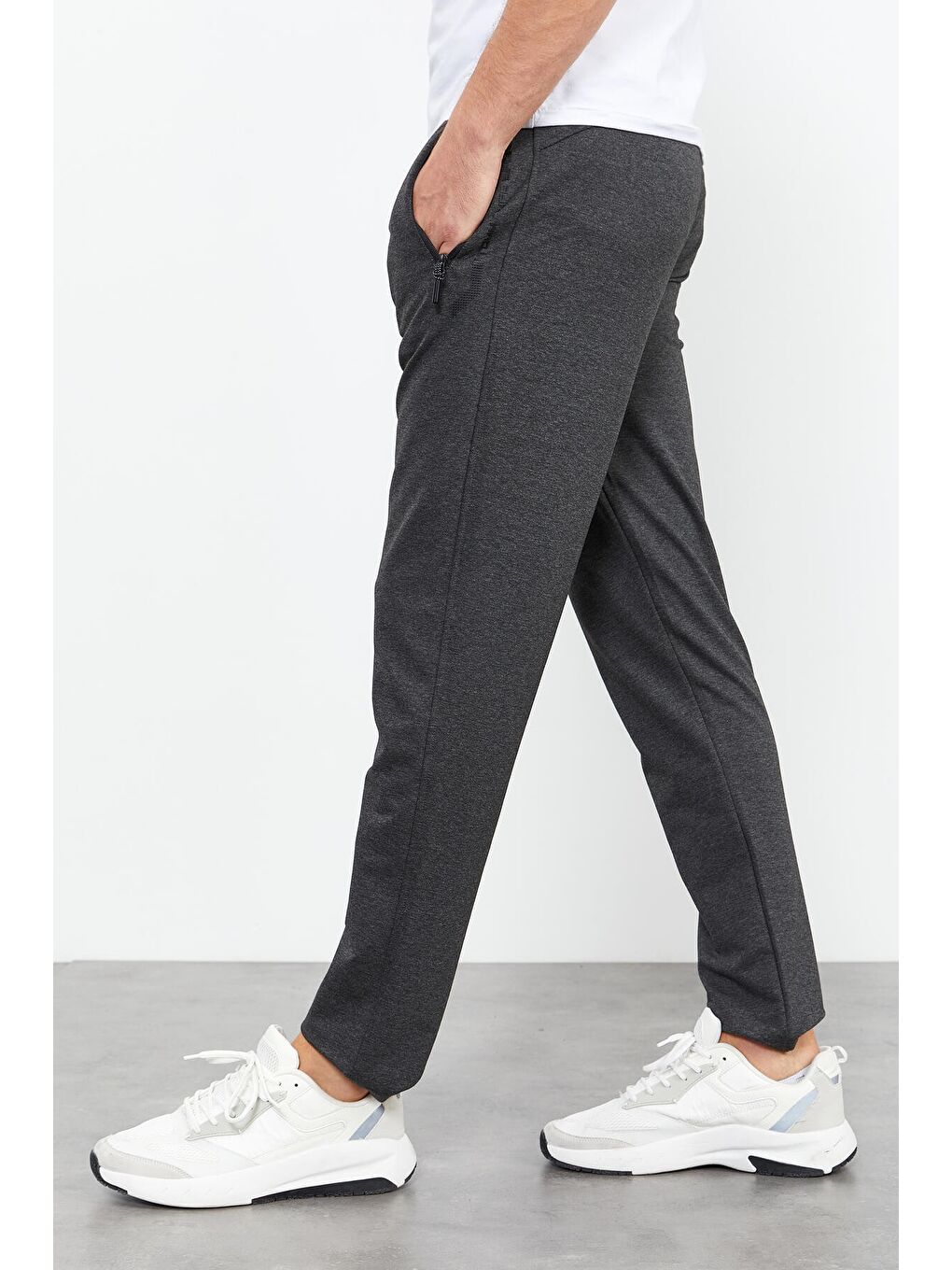 Antrasit Melanj Fermuar Cepli Yazı Detaylı Standart Kalıp Klasik Paça Erkek Eşofman Alt - 84744-6