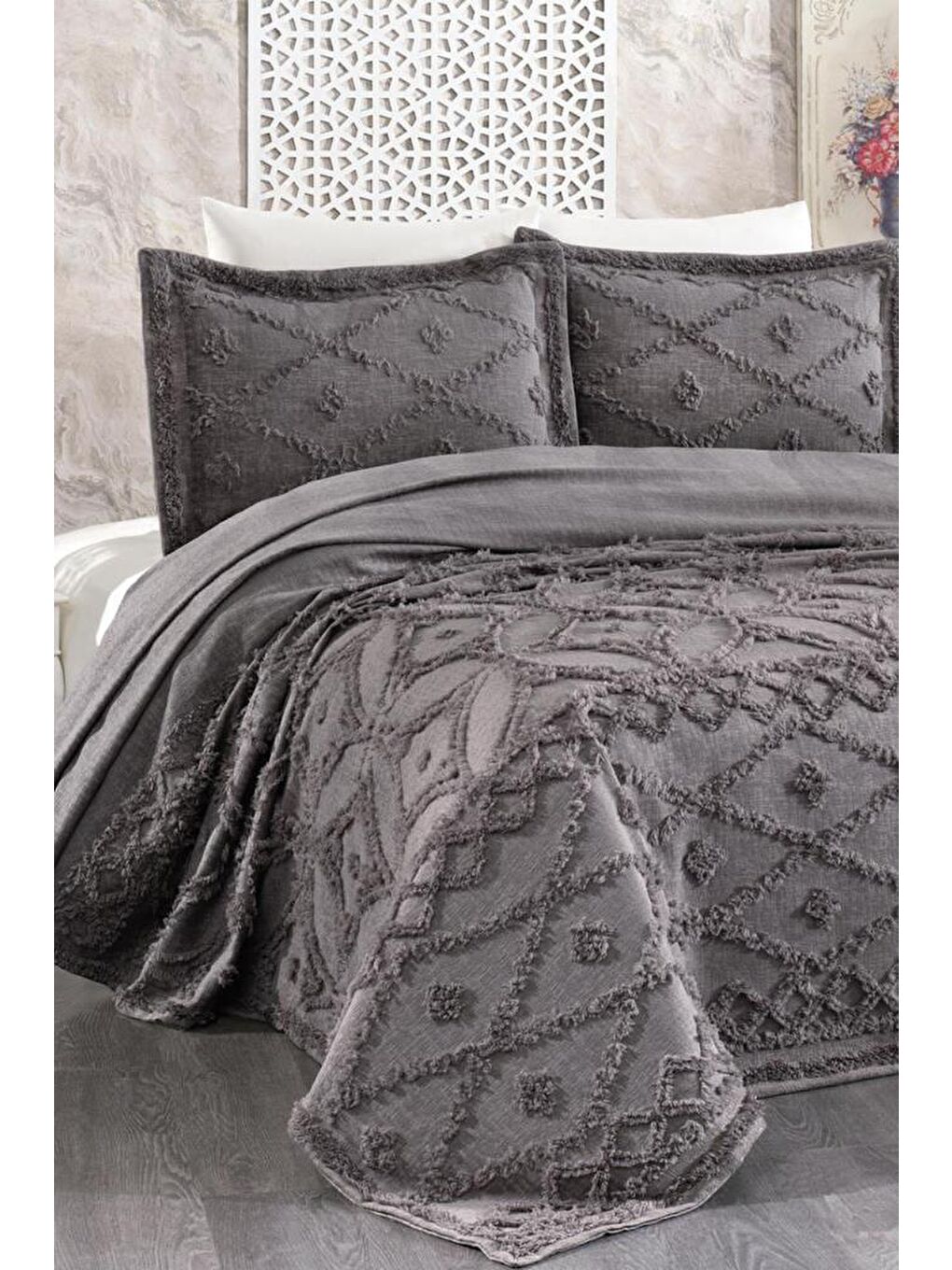 Umay Şönil Çift Kişilik Yatak Örtüsü Antrasit