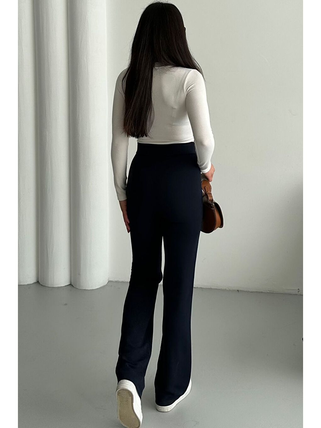 Kadın Lacivert Elastanlı Palazzo Yüksek Bel Pantolon-2