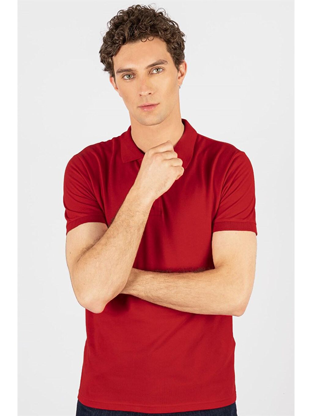 TUDORS Erkek Slim Fit Dar Kesim Düz Pike Kırmızı Polo Yaka Tişört - 1