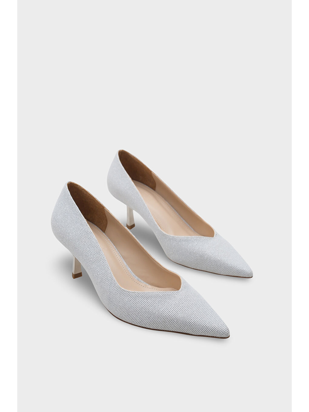 Gri Malinda Orta Topuklu Metal Topuklu Kadın Stiletto-1