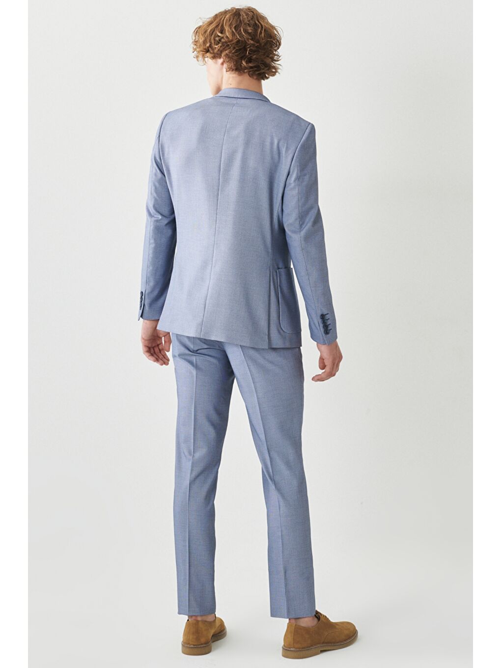 Erkek Lacivert-Beyaz Ekstra Slim Fit Mono Yaka Klasik Takım Elbise-7