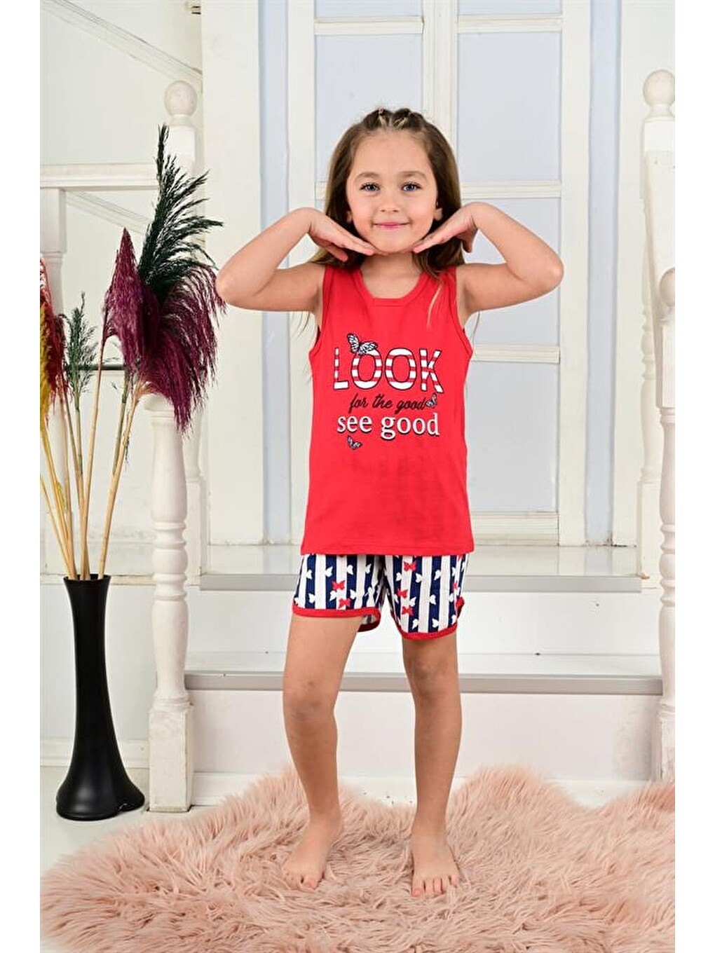 Kız Çocuk Askılı Pijama Takımı Look See Good Kırmızı