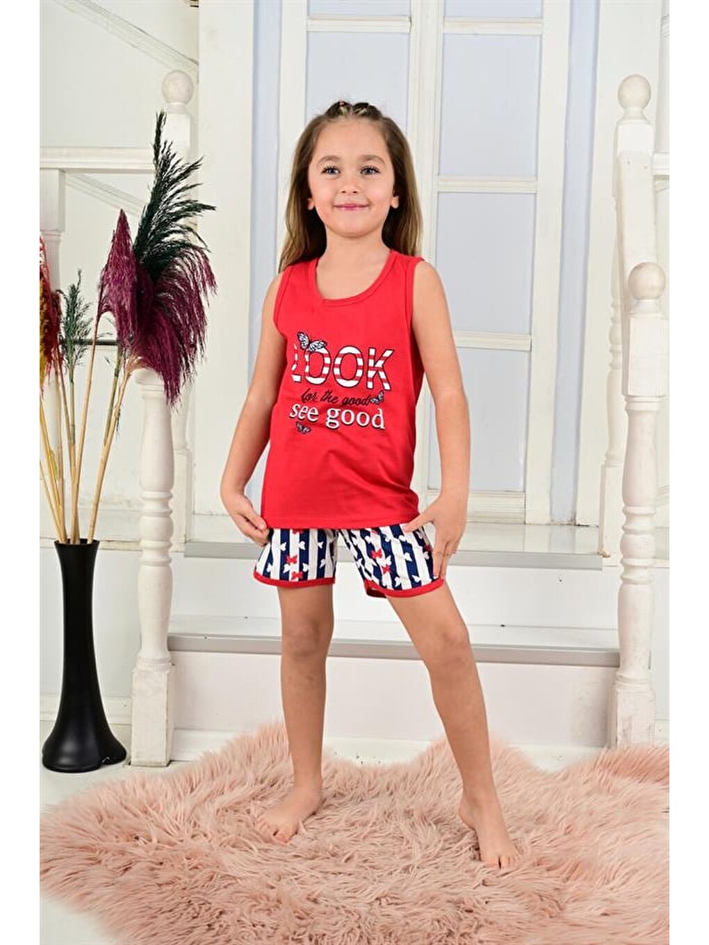 Kız Çocuk Askılı Pijama Takımı Look See Good Kırmızı-1