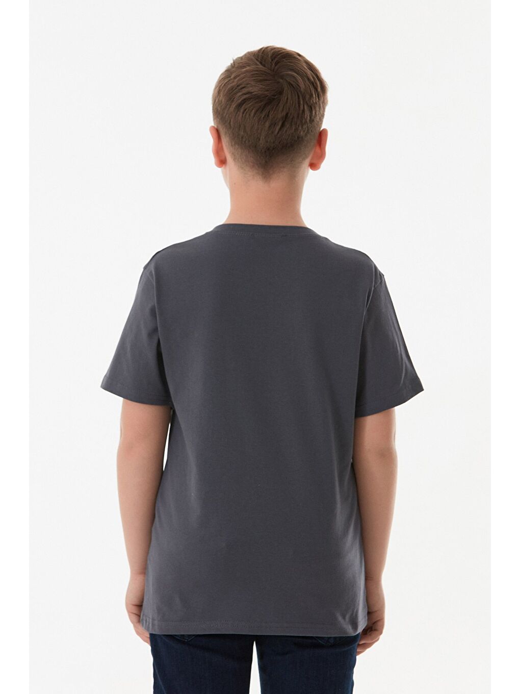Antrasit %100 Pamuk Different Yazı Baskılı Bisiklet Yaka Erkek Çocuk Tişört-1