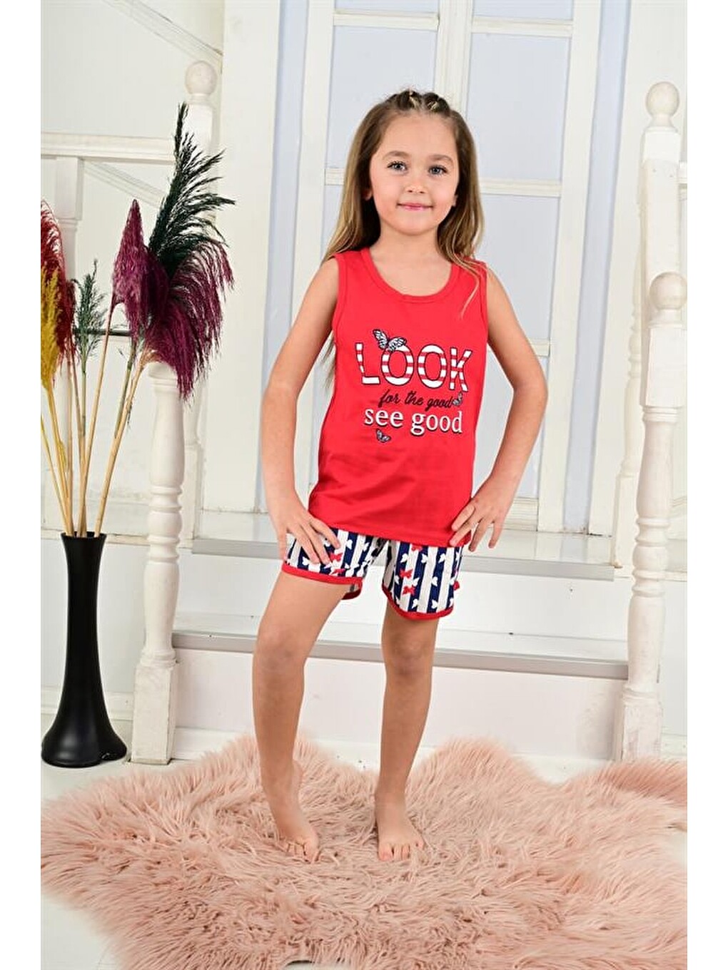 Kız Çocuk Askılı Pijama Takımı Look See Good Kırmızı-2