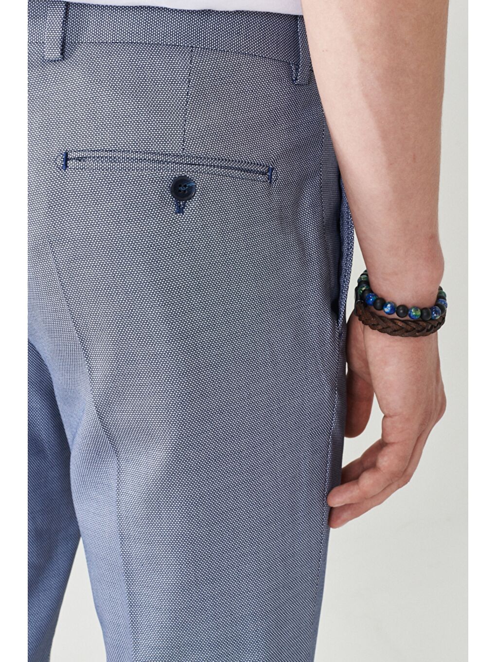 Erkek Lacivert-Beyaz Ekstra Slim Fit Mono Yaka Klasik Takım Elbise-8