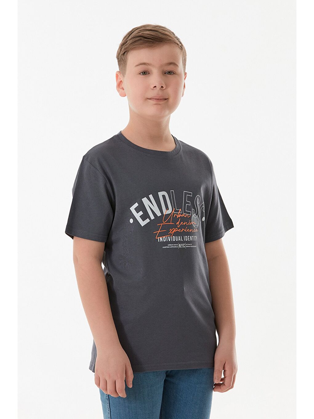 Antrasit Endless Yazı Baskılı Erkek Çocuk Tişört-2