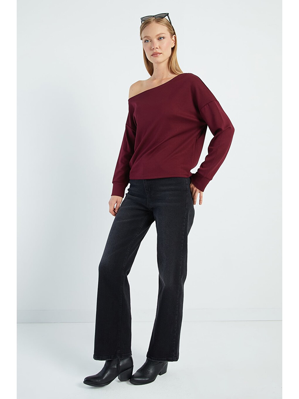 Mürdüm Basic Kayık Yaka Modal Sweatshirt-2