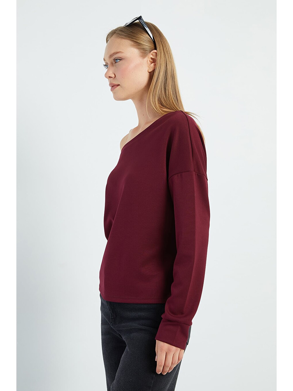 Mürdüm Basic Kayık Yaka Modal Sweatshirt-3