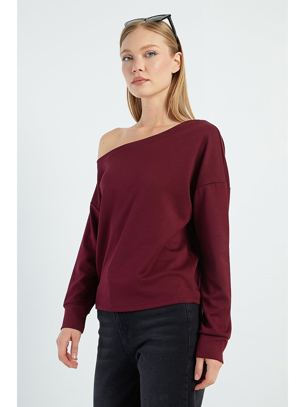 Mürdüm Basic Kayık Yaka Modal Sweatshirt-4