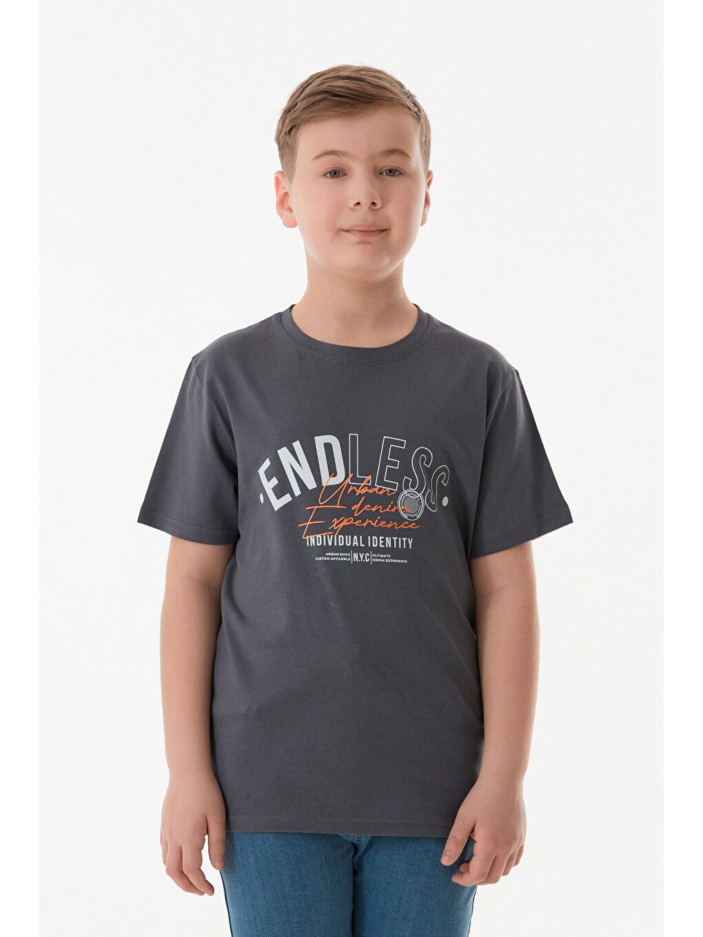 Antrasit Endless Yazı Baskılı Erkek Çocuk Tişört-4