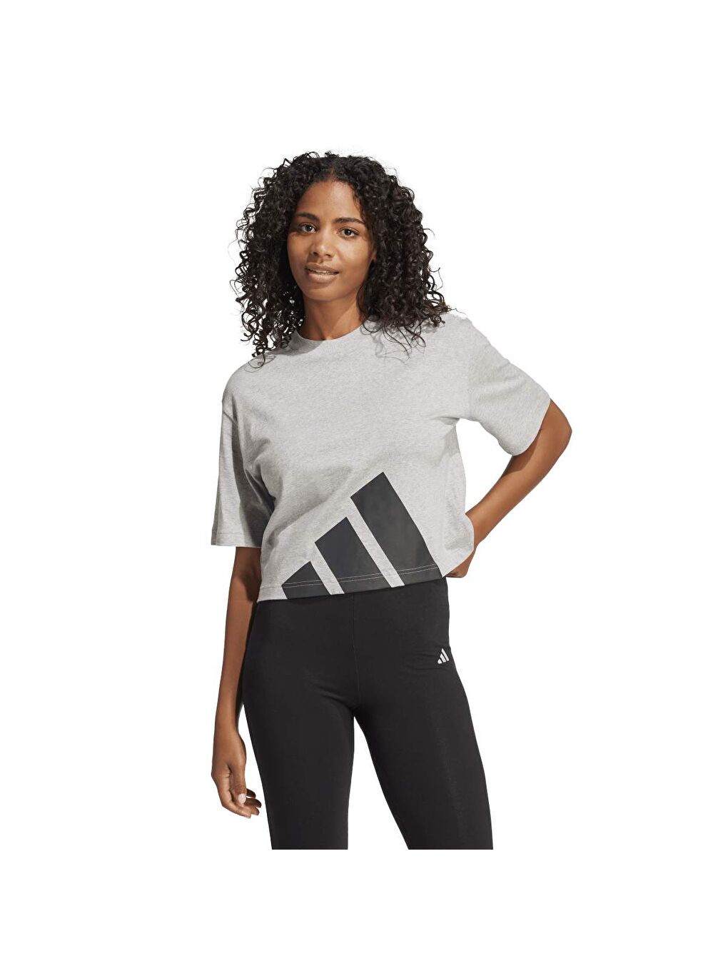 Big Logo Boyfriend Kadın Gri Yuvarlak Yaka Tişört