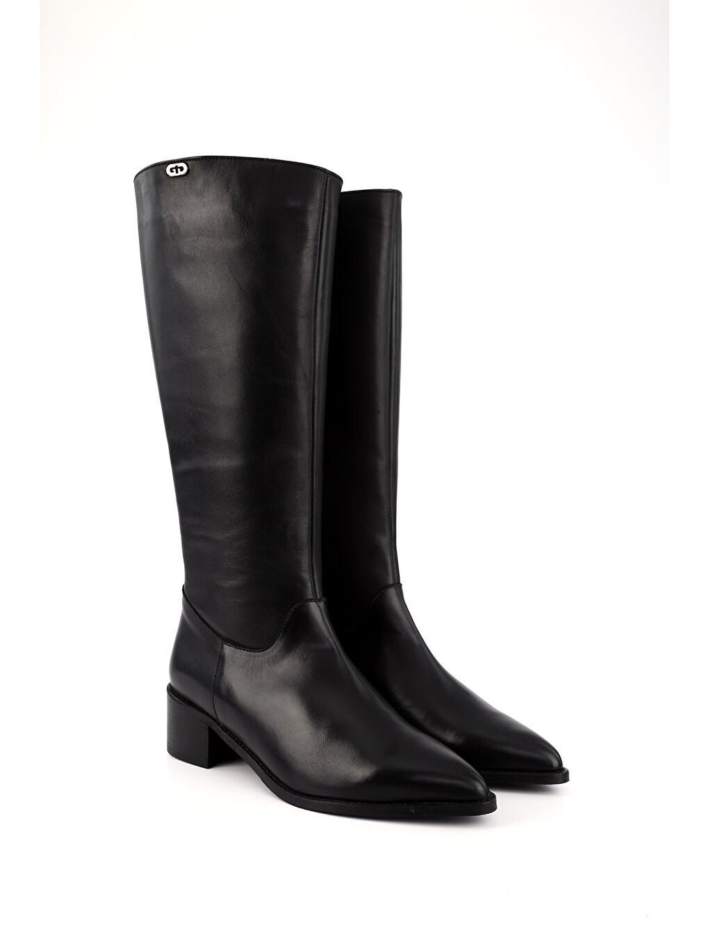 Mor Kadın ZÜMRÜT-SİYAH Sivri Burun Kalın Topuklu Hakiki Deri Çizme-1