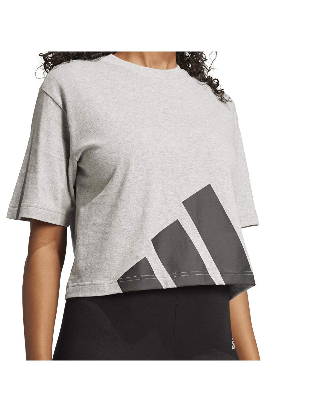 Big Logo Boyfriend Kadın Gri Yuvarlak Yaka Tişört-2